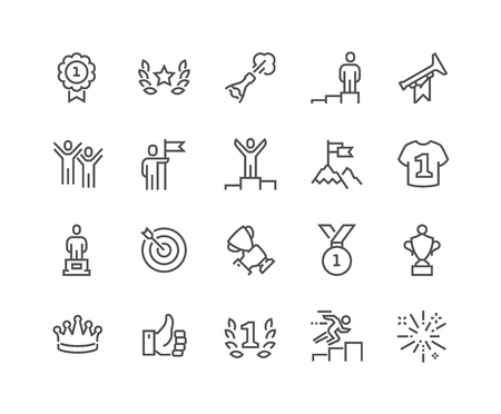 Simple Set of Winning Related Line Icons. Contains such Icons as Laurel Branch, Like, Reward, Achievement and more. Editable Stroke. 48x48 Pixel Perfect.のイラスト素材