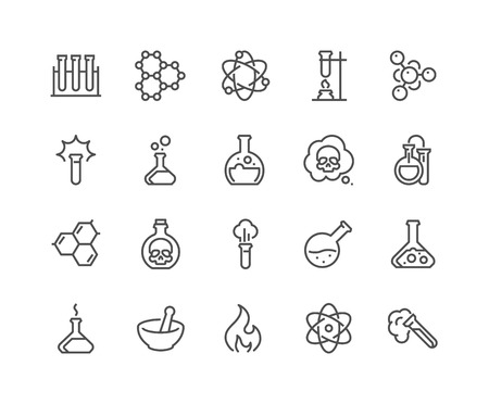 Simple Set of Chemical Related Line Icons. Contains such Icons as Atom, Flask, Experiment, Research, Laboratory and more. Editable Stroke. 48x48 Pixel Perfect.のイラスト素材