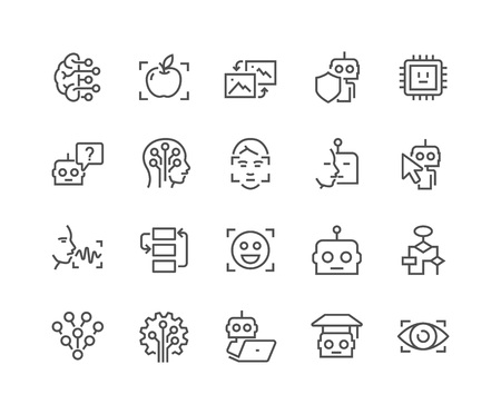 Simple Set of Artificial Intelligence Related Vector Line Icons. Contains such Icons as Face Recognition, Algorithm, Self-learning and more. Editable Stroke. 48x48 Pixel Perfect.のイラスト素材