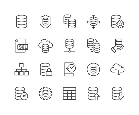 Simple Set of Database Related Vector Line Icons. Contains such Icons as Backup, Structure, Data Transfer and more. Editable Stroke. 48x48 Pixel Perfect.のイラスト素材