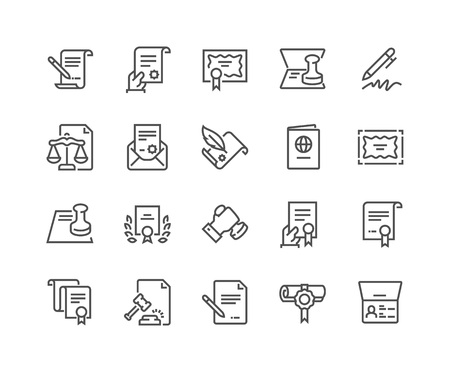 Simple Set of Legal Documents Related Vector Line Icons. Contains such Icons as Stamp, Certificate, License more. Editable Stroke. 48x48 Pixel Perfect.のイラスト素材