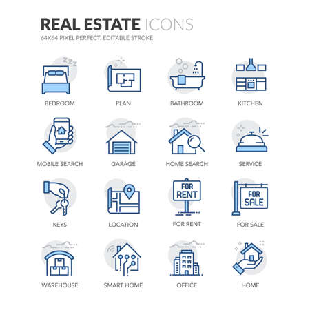 Line Real Estate Iconsのイラスト素材