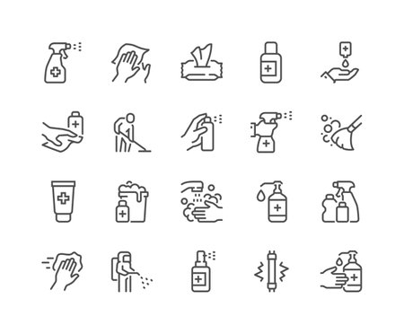 Line Disinfection and Cleaning Iconsのイラスト素材