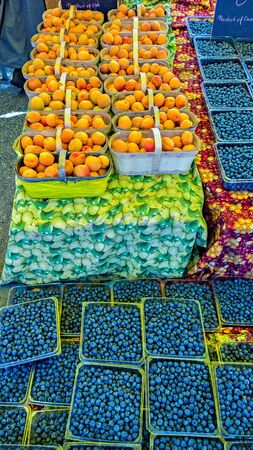 Fruit baskets at marketの写真素材