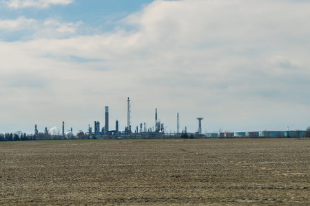 Oil refinery at work during the day.