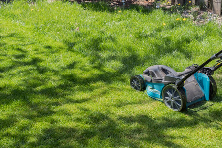A person mowing the lawn.