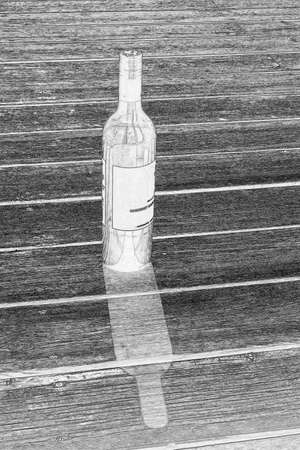 A black and white sketch of a wine bottleの写真素材