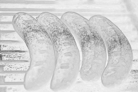A black and white sketch of sausages