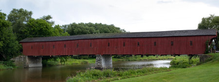 An old red covered bridgeの写真素材