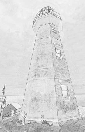 A black and white sketch of a lighthouse.の写真素材