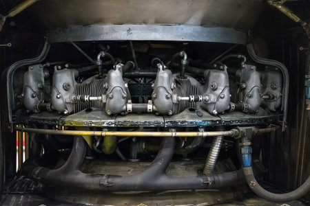 Car engine with shock absorber. Close up view of car engine.