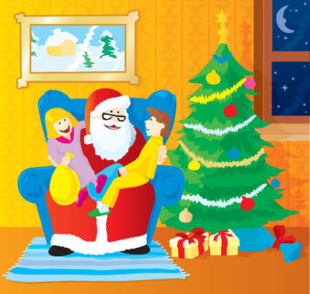 Santa with the kidsのイラスト素材