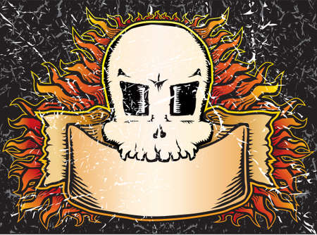 Flaming skull grungeのイラスト素材