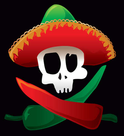 Mexican skull and peppers. Vector illustration.のイラスト素材
