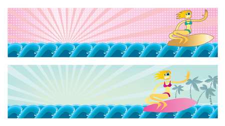 Girl surfer bannersのイラスト素材