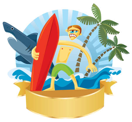 Surfer & Shark のイラスト素材