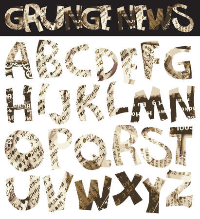 Grunge newspaper font, retro punk-rock styleのイラスト素材