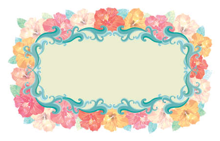 Floral - Hibiscus frame. Vector without gradients, great for printing.のイラスト素材