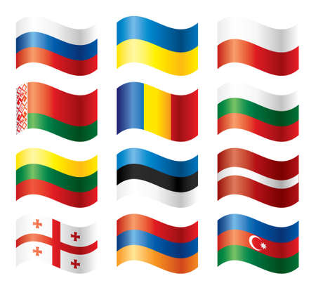 Wavy flags set - Eastern Europeのイラスト素材