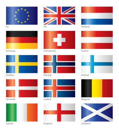 Glossy flags - Central and North Europeのイラスト素材