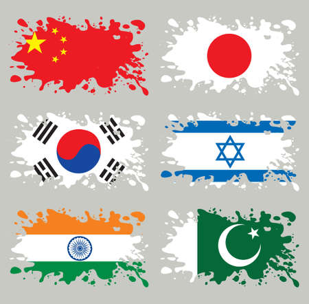Splash flags set Asia. Each in separated layer, easy to use, without gradients and transparencies.のイラスト素材