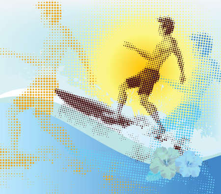 Halftone surfer, summer scene.  のイラスト素材