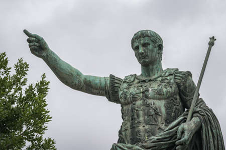 Bronze sculpture of Emperor Augustus of Rome on the Imperial Forum Walkの写真素材