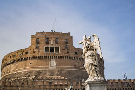 Castle of Sant Angelo in Rome with angel sculpture in the foregroundのeditorial素材