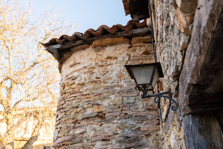 Arcades and old houses, typical medieval architecture in Calatanazor, Soria, Spain.の写真素材