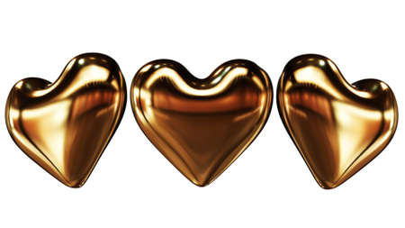 Golden 3d heart on a white backgroundの写真素材