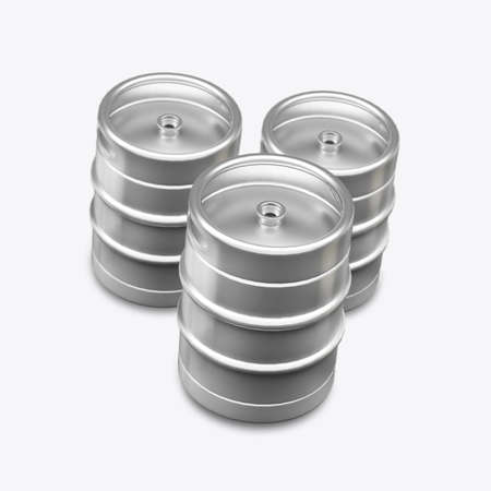 3D render kegs on a white backgroundの写真素材