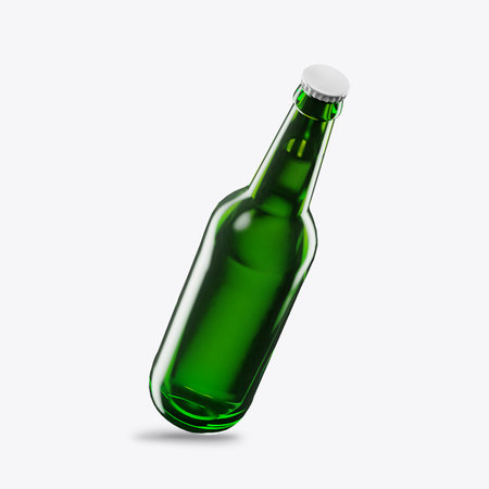 3D render beer bottle green on a white background