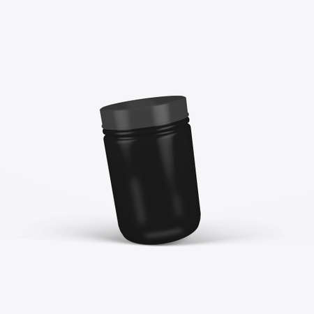 3d rendering of a black jar of sports nutrition on a white backgroundの写真素材