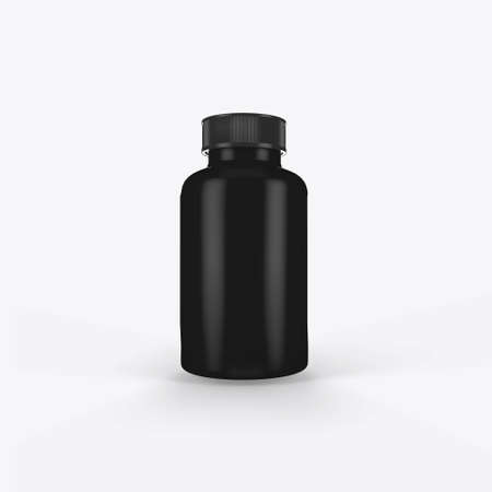 3d rendering of a black jar of sports nutrition on a white backgroundの写真素材