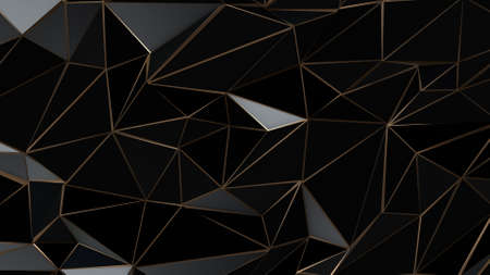 Black and gold abstract low poly triangle backgroundの写真素材