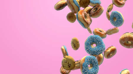 3D render Different donuts on a pink backgroundの写真素材
