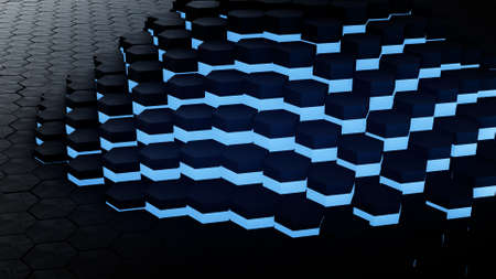 3D render VJ hexagon glow digital backgroundの写真素材