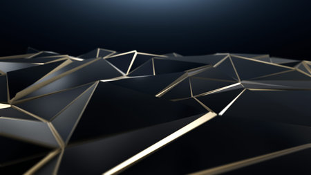 3D render Black and gold abstract low poly triangle background