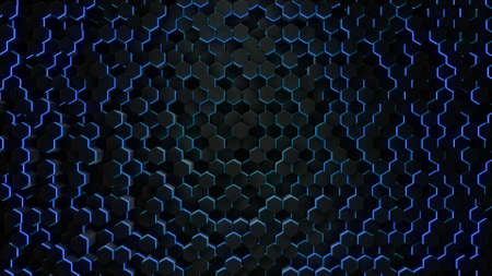 3d render Abstract hexagon with neon geometry backgroundの写真素材
