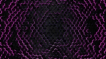 3d render Abstract hexagon with neon geometry background