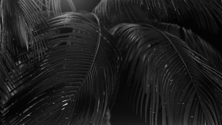 3d render Black abstract palms with glitter