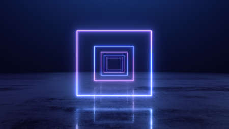 3d render abstract Neon lines square tunnelの写真素材
