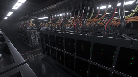3d render Digital server grunge room background