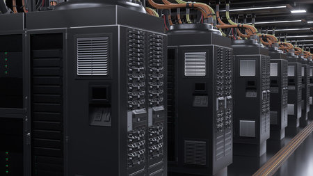 3d render Digital server grunge room background