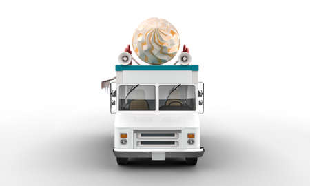3d render of an ice cream van on a white backgroundの写真素材