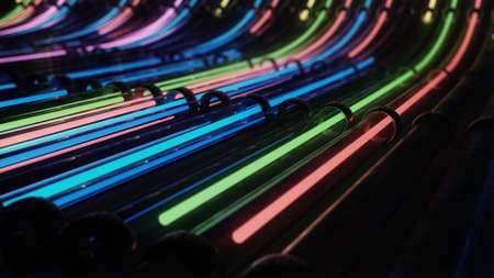 3d render VJ neon lines running through pipesの写真素材