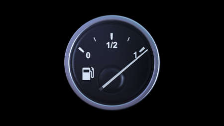 3d render fuel tank sensor at zero on black backgroundの写真素材