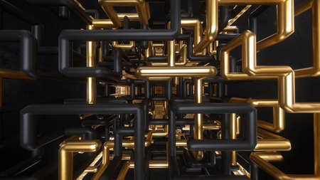 3d render cube with gold and black maze animation inside 4Kの写真素材