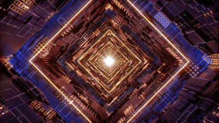 3d render Rhombus Futuristic Neon Tunnel in 4kの写真素材