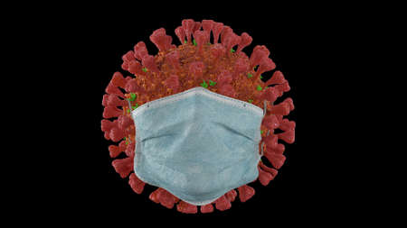 3d render coronavirus with medical mask with alpha channelの写真素材